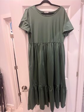 Olive Green Tiered Midi Dress
